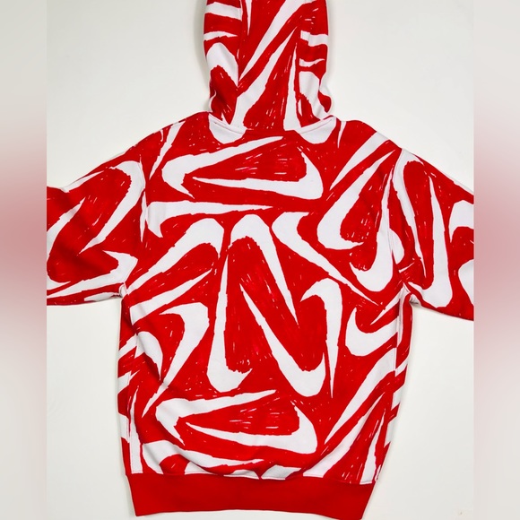 Nike Sportswear Red Hoodie Pullover Sweatshirt All Over Logo Swoosh Mens Small - Picture 5 of 6